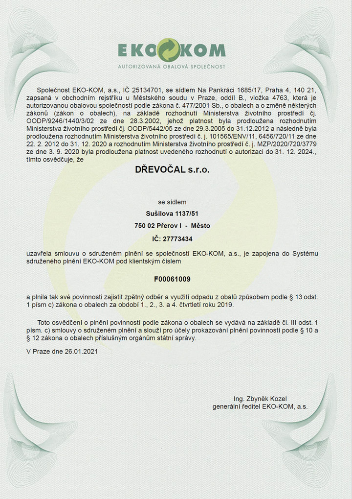 Certifikát EkoKom